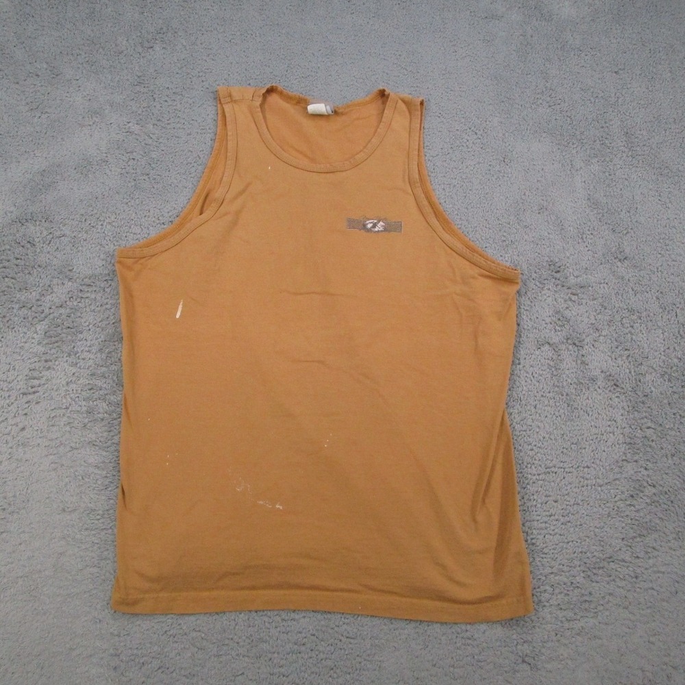 Vintage Ocean Pacific OP Tank Top Mens Large Tan Mustard Yellow Surf Graphic USA